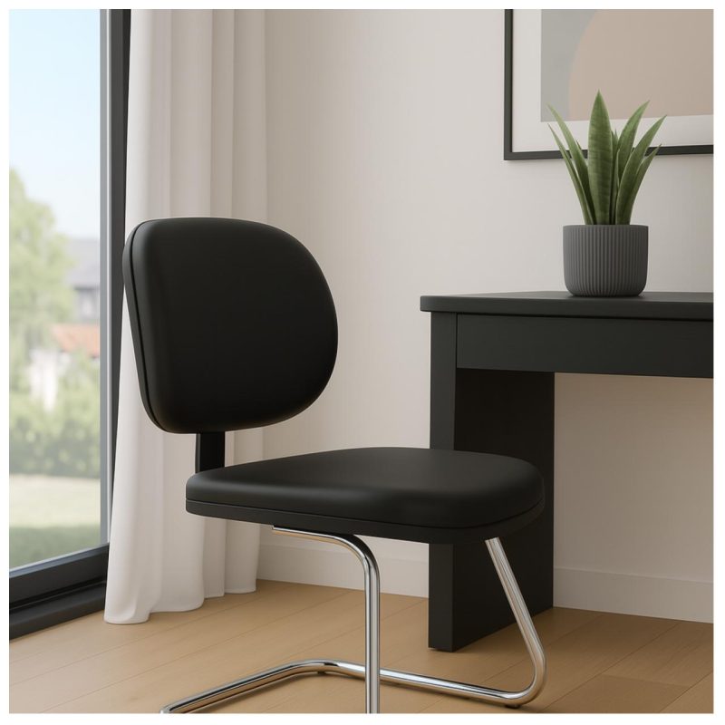 Cadeira Executiva LISA Base em “S” CROMADA – Corino Preto – 31015 Móveis Única Cadeiras Fixas 8