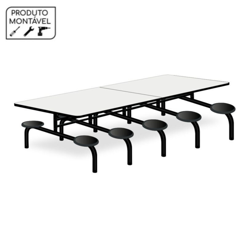 Mesa p/ Refeitório Fixo 10 Lugares MDP BRANCO DE 25 MM 50046 Móveis Única Fixo 2