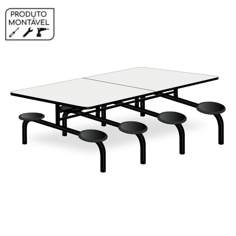 Mesa para Refeitório 8 Lugares MDP Branco de 25 mm FIXO – 50045 Móveis Única Fixo 2