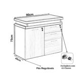 Mesa Escritório em “L” – 1,50×1,50m (Extensível) – com Armário Misto (03 Gav.) NOGAL/SEVILHA – 20603 Móveis Única Linha 40 mm 9