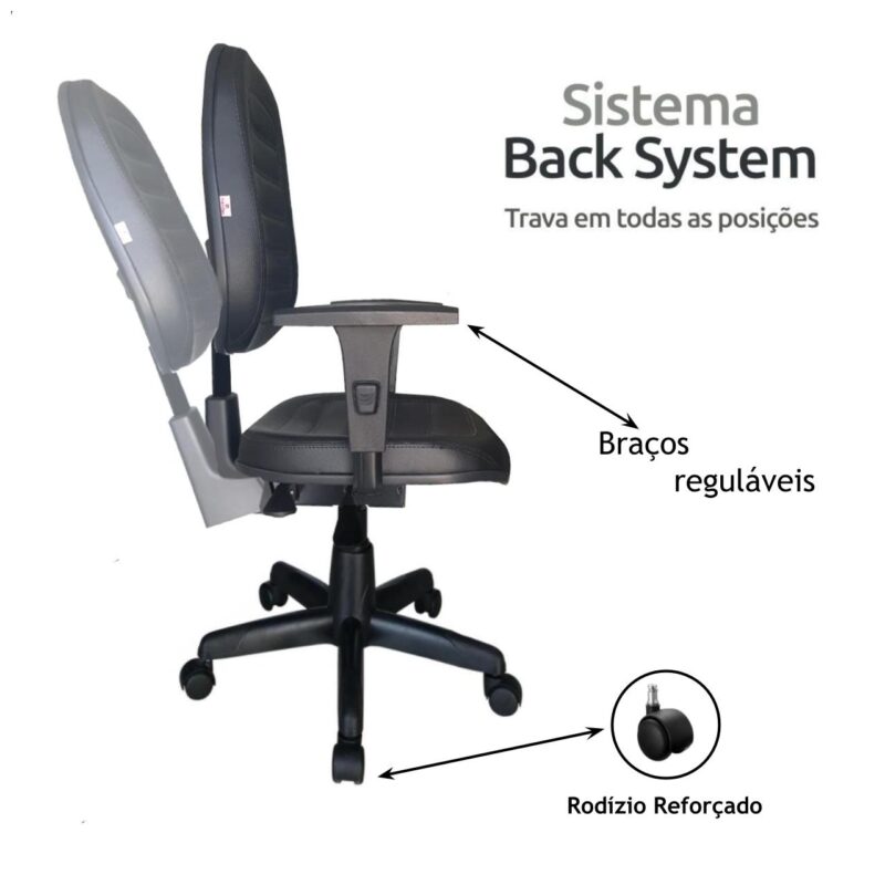 Cadeira Diretorzinha Back System Costurado C/ Braços Reguláveis – Cor Preto 32996 Móveis Única Diretorzinha 4