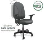 Cadeira Presidente PLUS BACK SYSTEM Baixa Costurada c/ Braços Reguláveis – Corino Preto 32974 Móveis Única Presidente 9