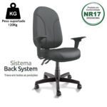 Cadeira Presidente PLUS BACK SYSTEM Baixa Costurada c/ Braços Reguláveis – Corino Preto 32974 Móveis Única Presidente 10