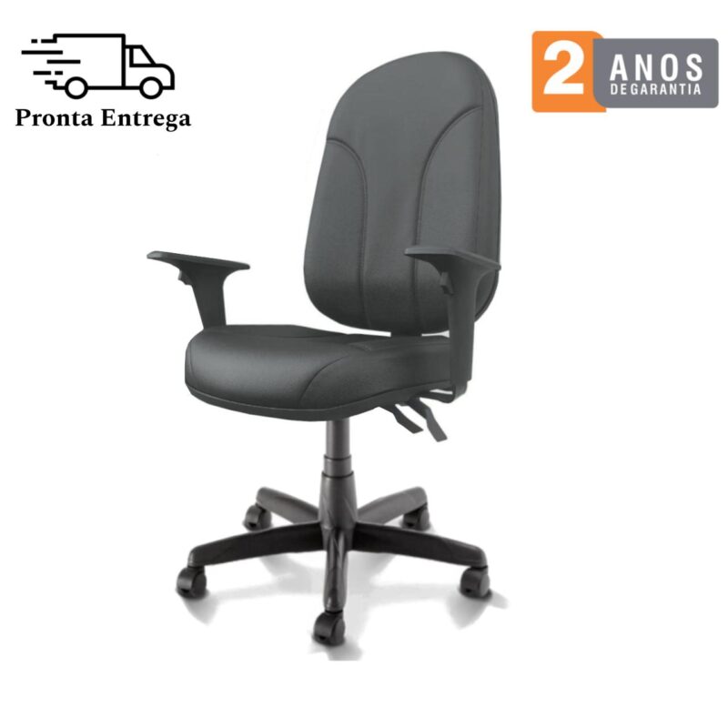 Cadeira Presidente PLUS BACK SYSTEM Baixa Costurada c/ Braços Reguláveis – Corino Preto 32974 Móveis Única Presidente 5