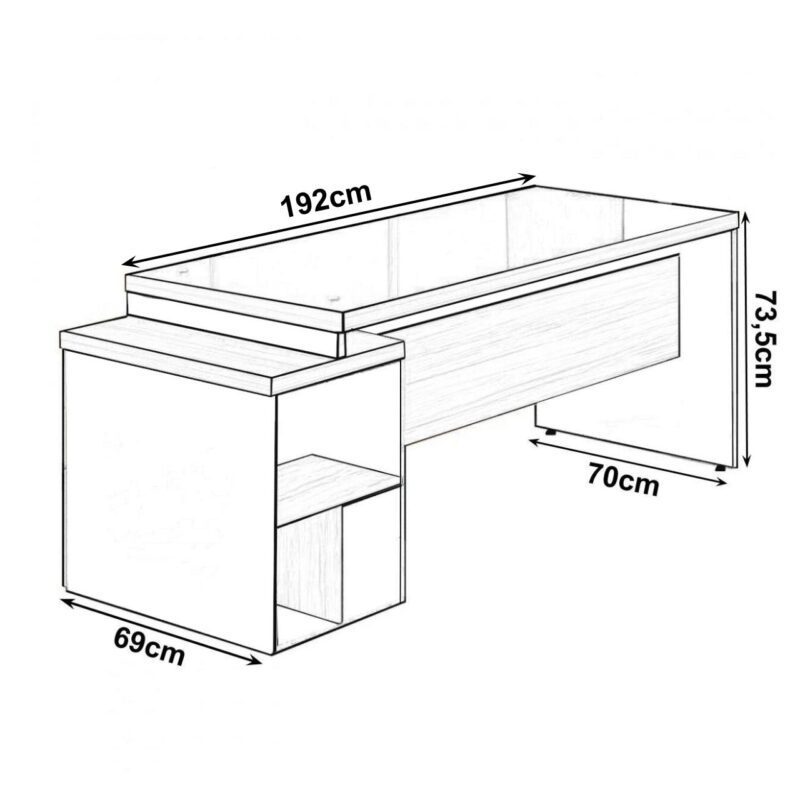 Mesa PEDESTAL RETA C/ VIDRO (03 Gav.) – 1,92X0,70m NOGAL SEVILHA/PRETO – 21399 Móveis Única Linha 40 mm 4