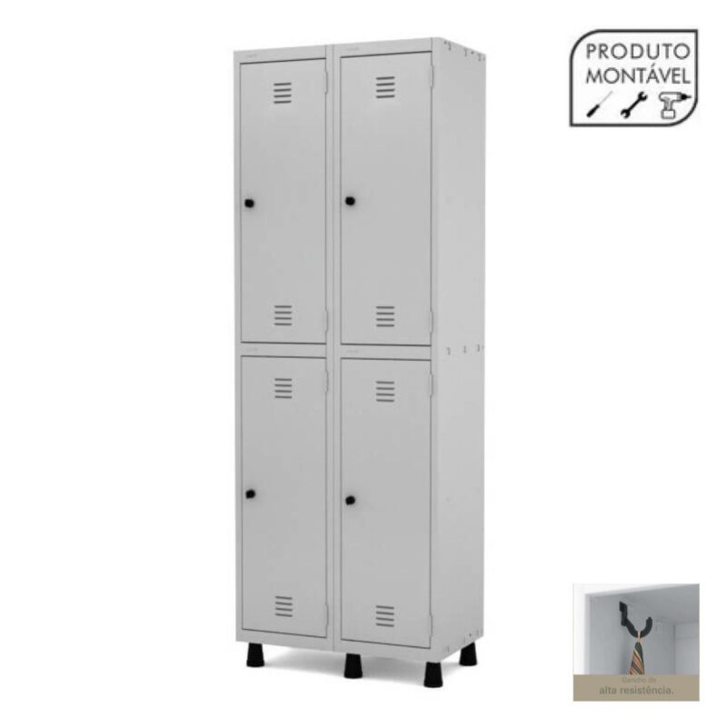 Armário Roupeiro de Aço com 04 PORTAS GRANDES – 1,93×0,69×0,40m – CZ/CZ – PANDIN – 10002 Móveis Única Roupeiro de Aço 3