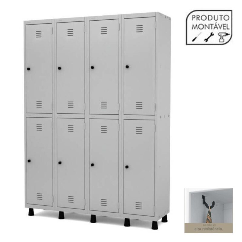 Armário Roupeiro de Aço c/ 08 PORTAS GRANDES – 1,93×1,38×0,40m – CZ/CZ – 10004 Móveis Única Roupeiro de Aço 2