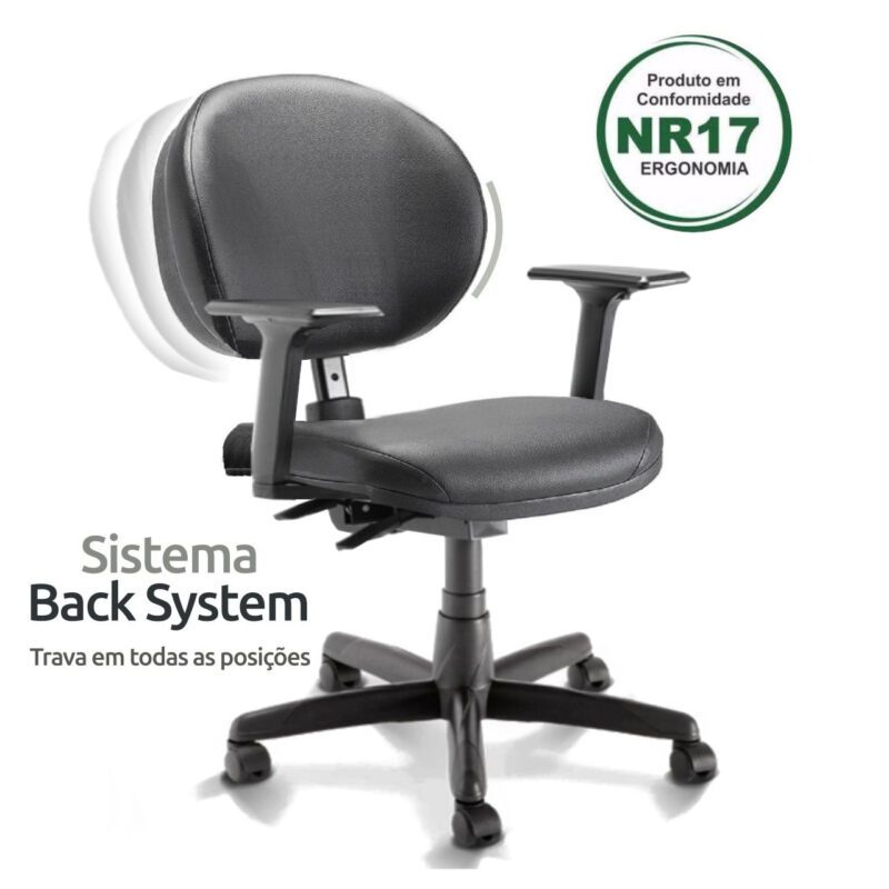 Cadeira Executiva PLUS LISA BACK SYSTEM c/ Braços Reguláveis – COR PRETO 32968 Móveis Única Executiva 3