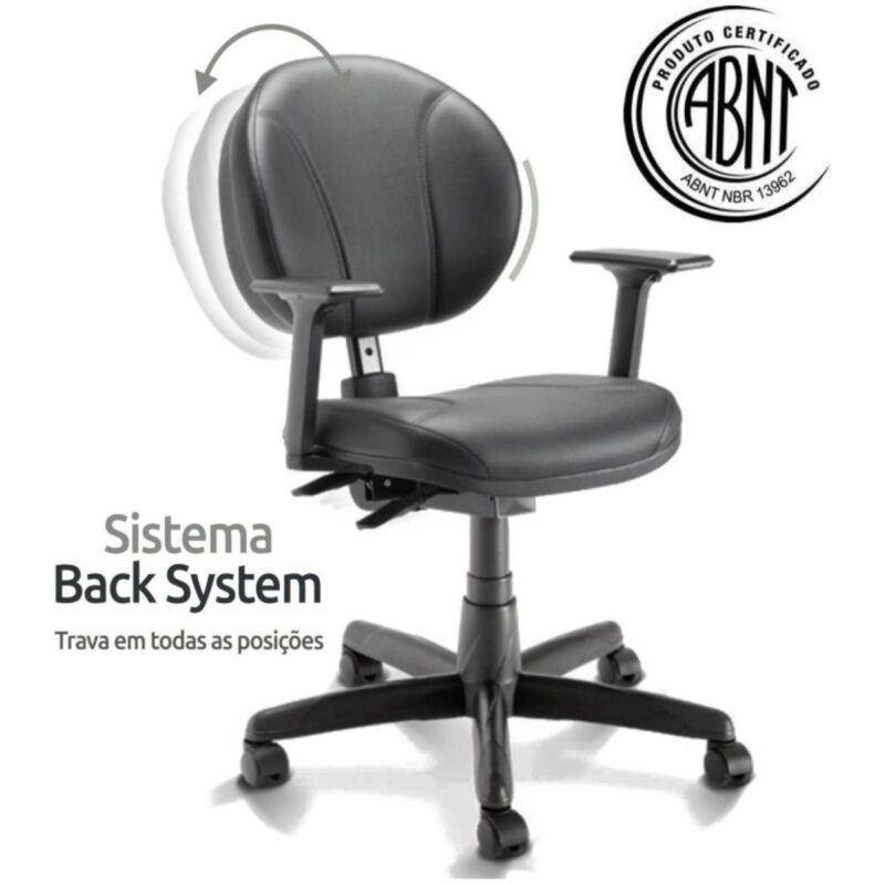 Cadeira Executiva BACK SYSTEM OPERATIVA c/ Braços Reguláveis – CORINO PRETO 32987 Móveis Única Executiva 3