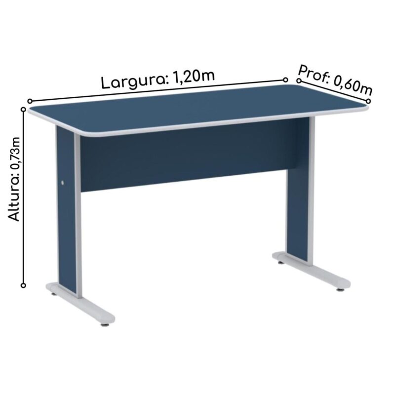 Mesa Escritório 1,20×0,60m s/ Gavetas – Cor Azul 44084 Móveis Única Linha 15 mm 3