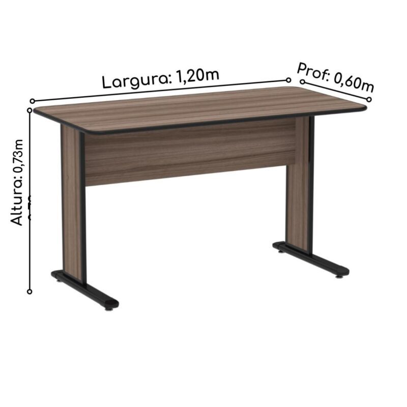 Mesa Escritório 1,20×0,60m s/ gavetas – Cor Walnut 44095 Móveis Única Linha 15 mm 3