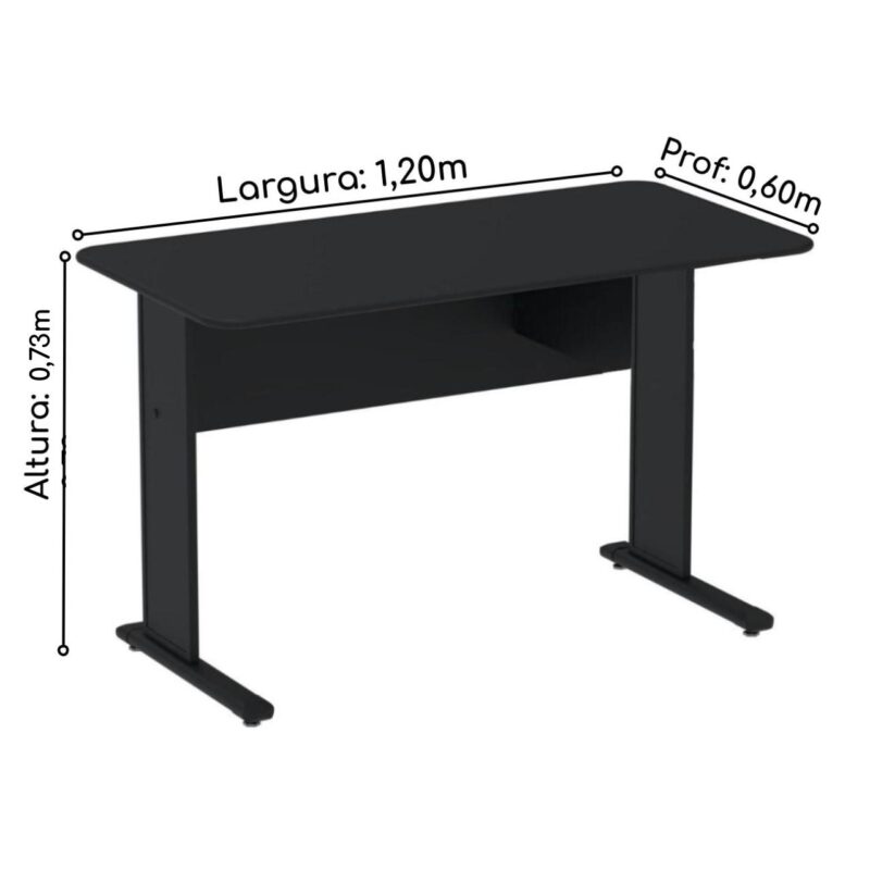 Mesa Escritório 1,20×0,60m s/ Gavetas – Cor Preto 44089 Móveis Única Linha 15 mm 3