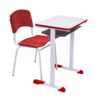 Kit Escolar Individual VERMELHO – (Mesa e Cadeira) – ADULTO – MADEIRA – COR VERMELHO – 40096 Móveis Única Conjunto Escolar