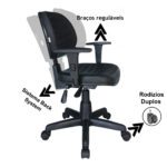 Cadeira Executiva Back System COSTURADA com Braços Reguláveis – Cor Preta – 31008 Móveis Única Executiva 12