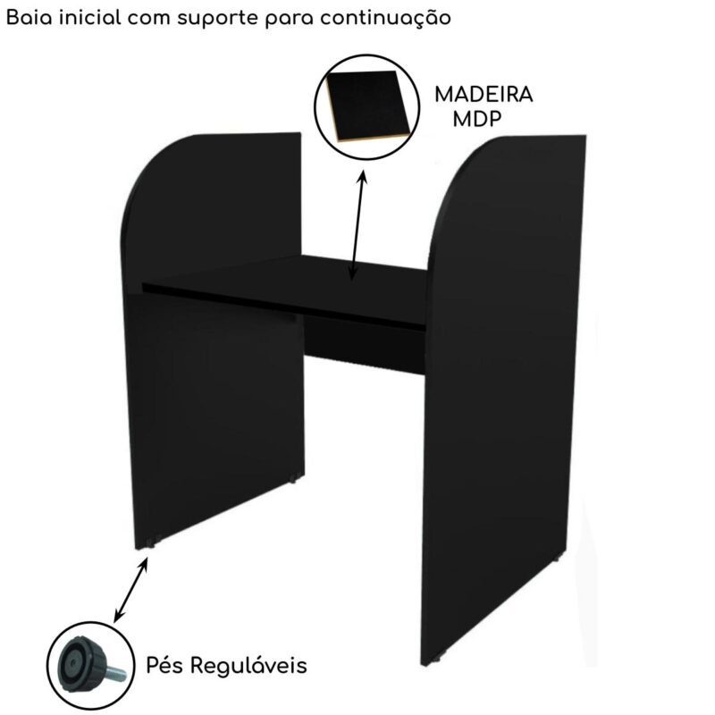 Baia INICIAL para Atendimento 1,20×0,80×0,60mPRETA/PRETA – 24015 Móveis Única Baia Telemarketing 4