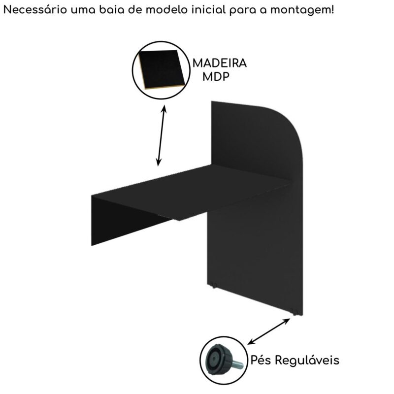 Baia CONTINUAÇÃO para Atendimento 1,20×0,80×0,60mPRETA/PRETA – 24016 Móveis Única Baia Telemarketing 4