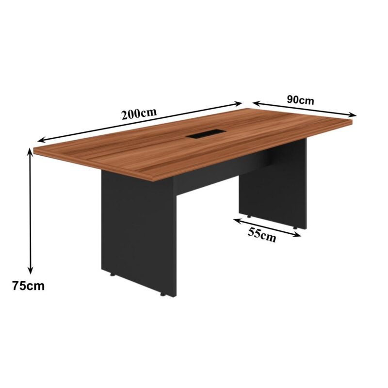 Mesa de Reunião 2,00×0,90m C/ Caixa de Tomada NOGAL SEVILHA/PRETO – 21403 Móveis Única Mesa de Reunião 3