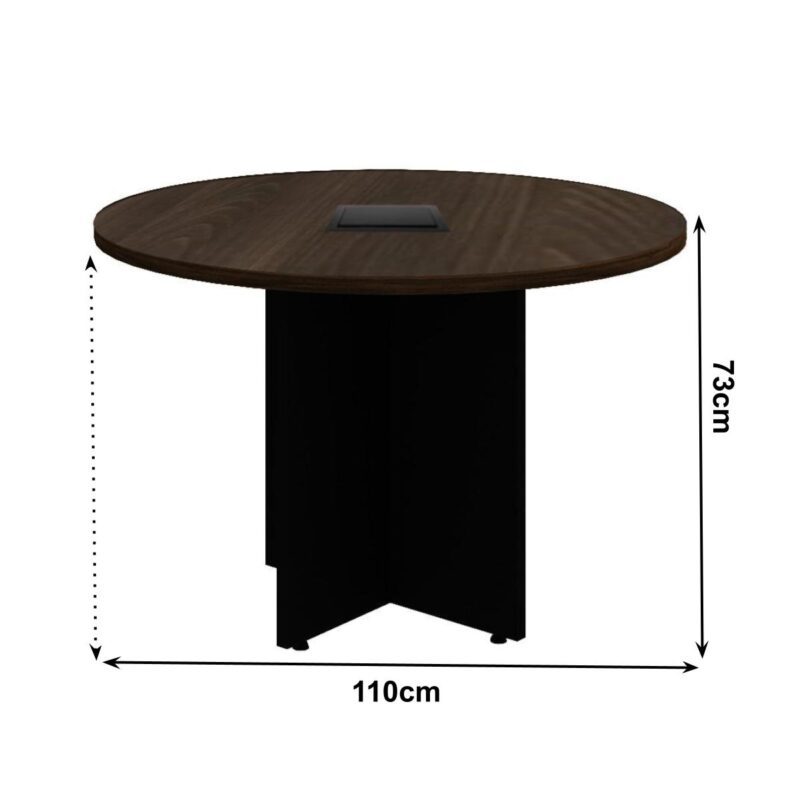 Mesa de Reunião Redonda c/ Caixa de Tomadas -1,10×1,10×0,74m – MARSALA/PRETO – 21440 Móveis Única Linha 30 mm 3