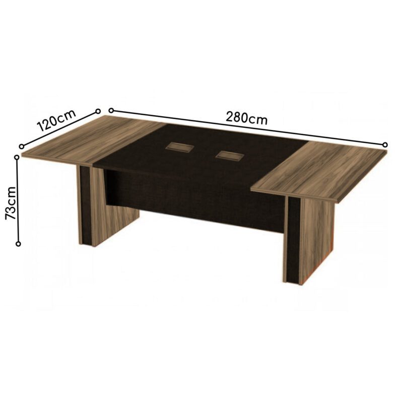 Mesa de Reunião Diretoria – 2,80X1,20m NOGAL SEVILHA/PRETO – 22013 Móveis Única Mesa de Reunião 5