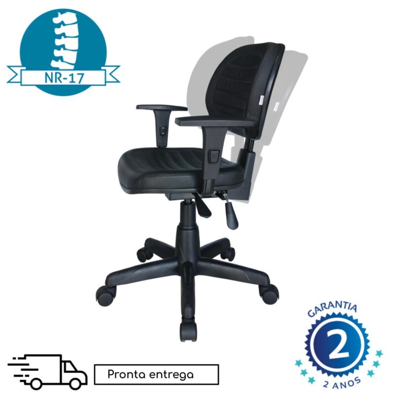 Cadeira Executiva Back System COSTURADA com Braços Reguláveis – Cor Preta – 31008 Móveis Única Executiva 5