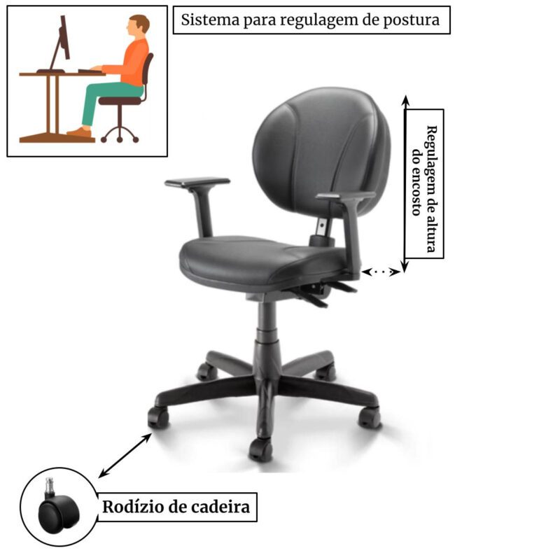 Cadeira Executiva BACK SYSTEM OPERATIVA c/ Braços Reguláveis – CORINO PRETO 32987 Móveis Única Executiva 4