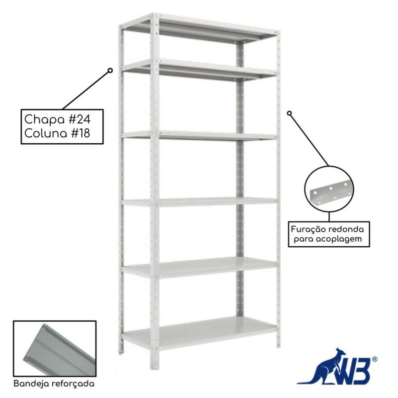 Estante de Aço com 06 Bandejas 40 cm (26/20) – 1,98×0,92×0,40m – SA – 16013 Móveis Única Estante de Aço 4