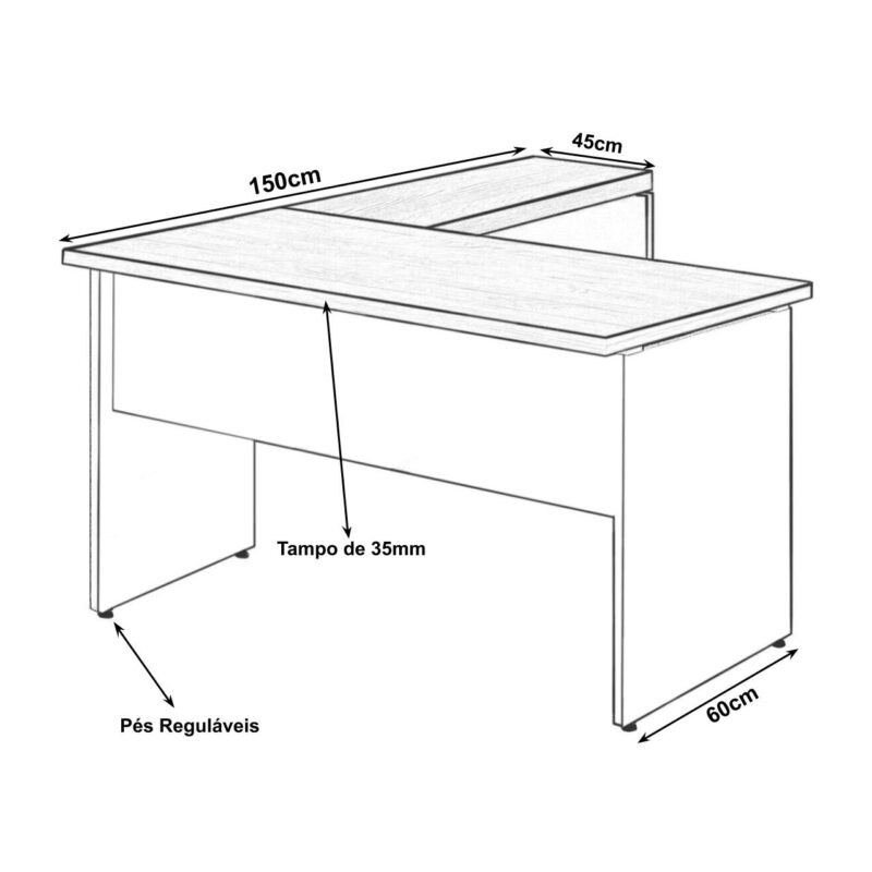 Mesa em “L” (Mesa 1,50m + Mesa Auxiliar) – S/ GAVETAS MARSALA / PRETO – 23476 Móveis Única Linha 30 mm 5