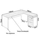 Mesa Escritório em “L” c/ Gaveteiro 1,50×1,50m MARSALA/PRETO – 23480 Móveis Única Linha 30 mm 9