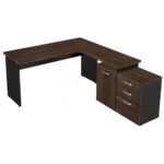 Mesa Escritório em “L” – 1,50×1,50m (Extensível) – com Armário Misto (03 Gav.) MARSALA/PRETO – 23482 Móveis Única Linha 30 mm 7