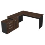 Mesa Escritório em “L” – 1,50×1,50m (Extensível) – com Armário Misto (03 Gav.) MARSALA/PRETO – 23482 Móveis Única Linha 30 mm 8