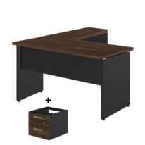 Mesa em “L” (Mesa 1,50m + Mesa Auxiliar) – C/ 02 GAVETAS MARSALA / PRETO – 23477 Móveis Única Linha 30 mm