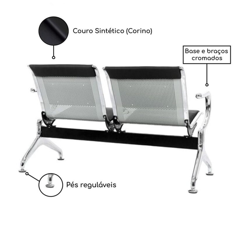 Longarina AEROPORTO ESTOFADA com 02 Lugares – Cor Cromada 33110 Móveis Única Longarinas 3