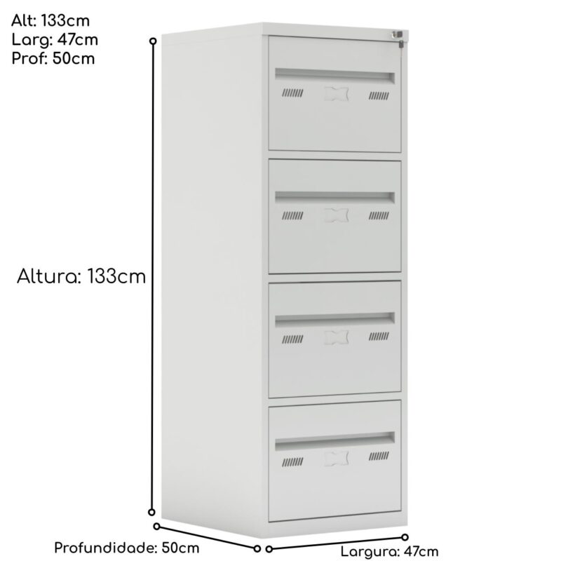 Arquivo de Aço 04 Gav. – CHAPA # 26- S/ TRILHO TELESC – (50cm) – 1,33×0,47×0,50m – CZ/CZ – W3 – 18000 Móveis Única Arquivo de Aço 4