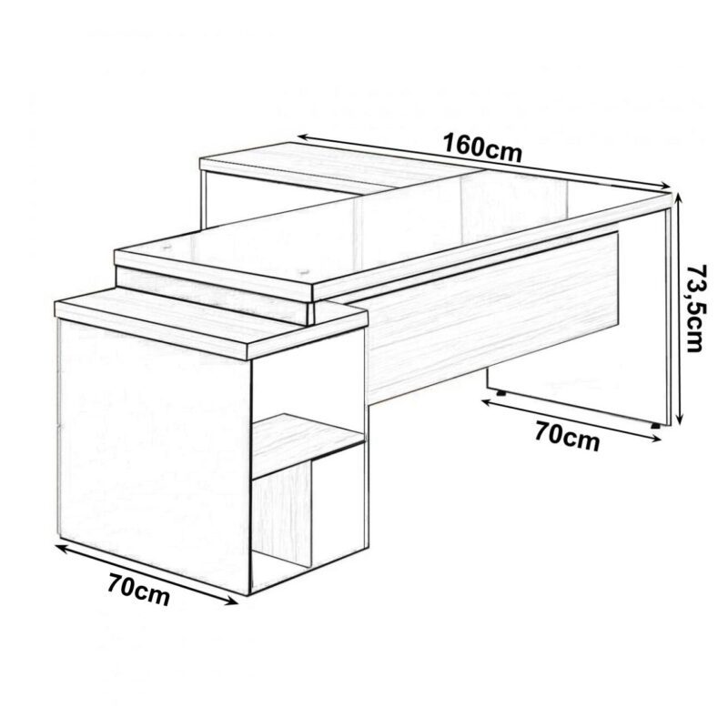 Mesa PEDESTAL VIDRO FUMÊ com MESA AUXILIAR – 1,92×1,60m MARSALA / PRETO – 23486 Móveis Única Linha 30 mm 5