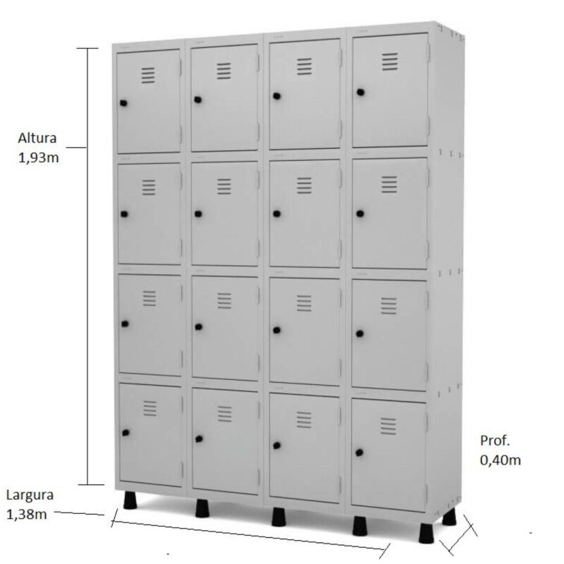 Armário Roupeiro de Aço 16 Portas PEQUENAS – 1,93×1,38×0,40m – CZ/CZ – PANDIN – 10008 Móveis Única Roupeiro de Aço 3