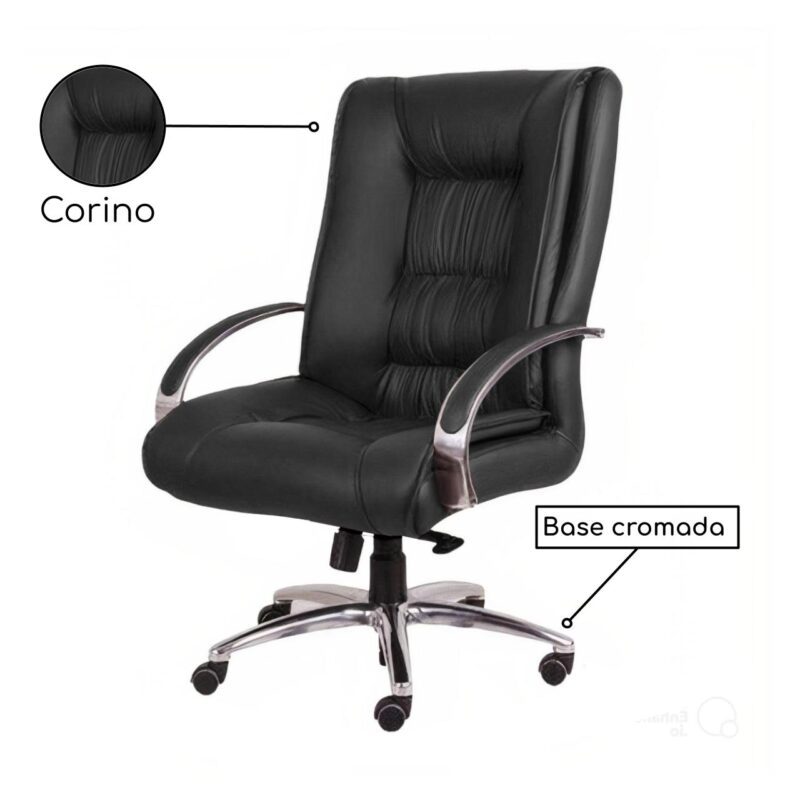 Cadeira Presidente ULTRA Giratória Cromada – ENJOY – Cor Preto – 32961 Móveis Única Presidente 3