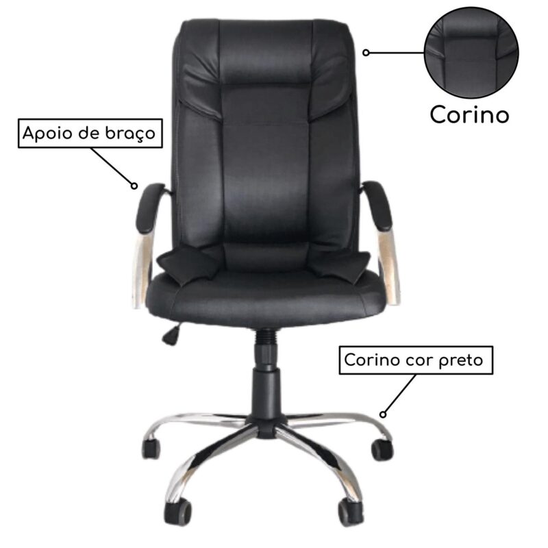 Cadeira Presidente MIDHAS Giratória – ENJOY – Cor Preto – 32963 Móveis Única Presidente 4