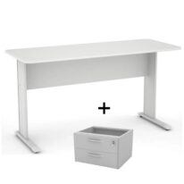 Mesa Escritório 1,52×0,62m com GAVETAS CINZA/CINZA – 43082 Móveis Única Linha 15 mm