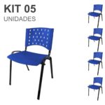 Kit 05 Cadeiras Plásticas 04 pés – COR AZUL – 24002 Móveis Única Plástica 6