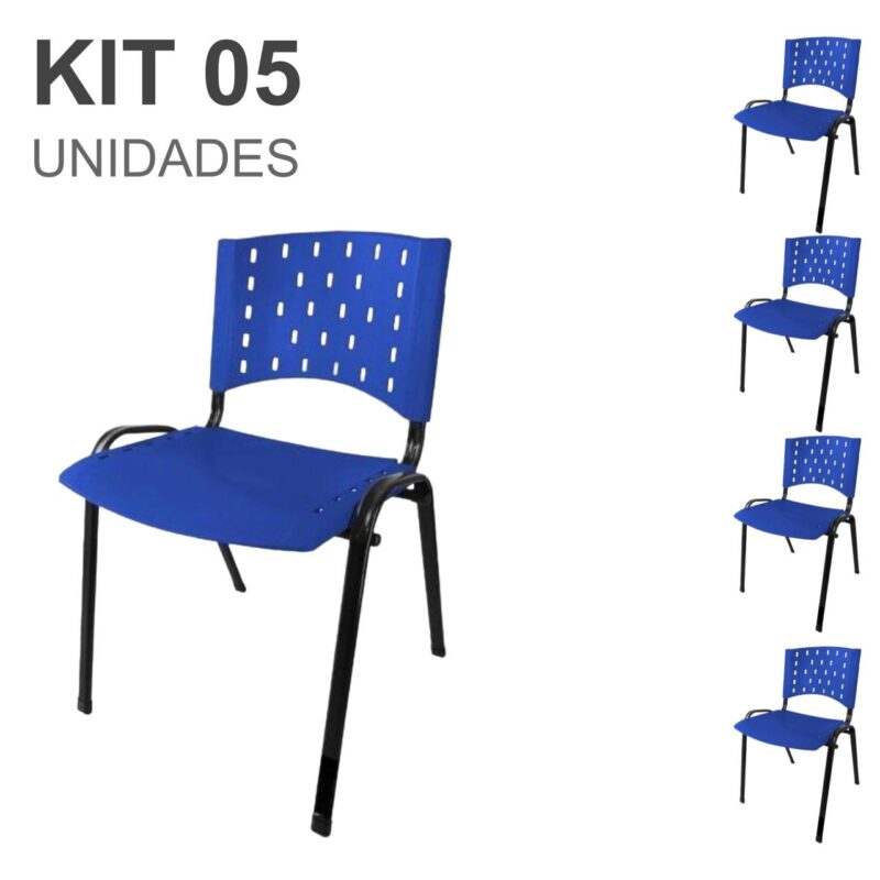 Kit 05 Cadeiras Plásticas 04 pés – COR AZUL – 24002 Móveis Única Plástica 2