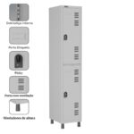 Roupeiro LOCKER de Aço com 02 PORTAS GRANDES – 1,90×0,32×0,40m – CZ/CZ – W3 – 11012 Móveis Única Roupeiro de Aço 7