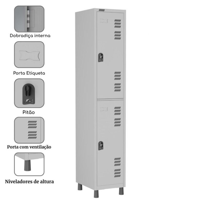 Roupeiro LOCKER de Aço com 02 PORTAS GRANDES – 1,90×0,32×0,40m – CZ/CZ – W3 – 11012 Móveis Única Roupeiro de Aço 4