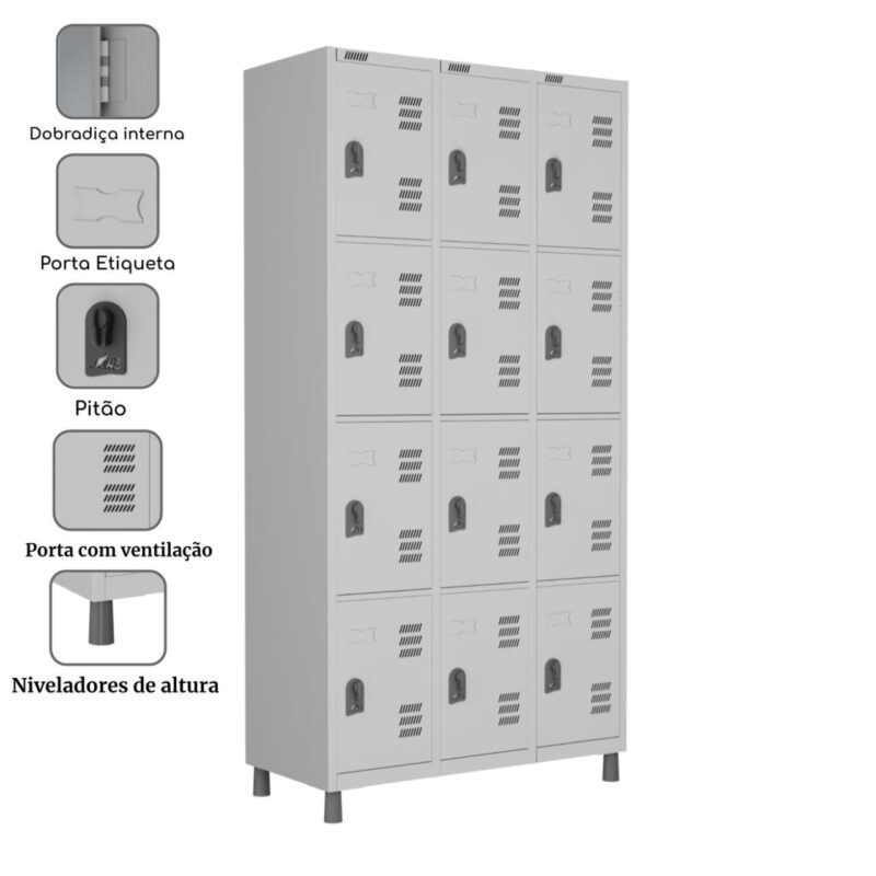 Roupeiro LOCKER de Aço c/ 12 Portas PEQUENAS – 1,90×0,96×0,40m – CZ/CZ – W3 – 11018 Móveis Única Roupeiro de Aço 3