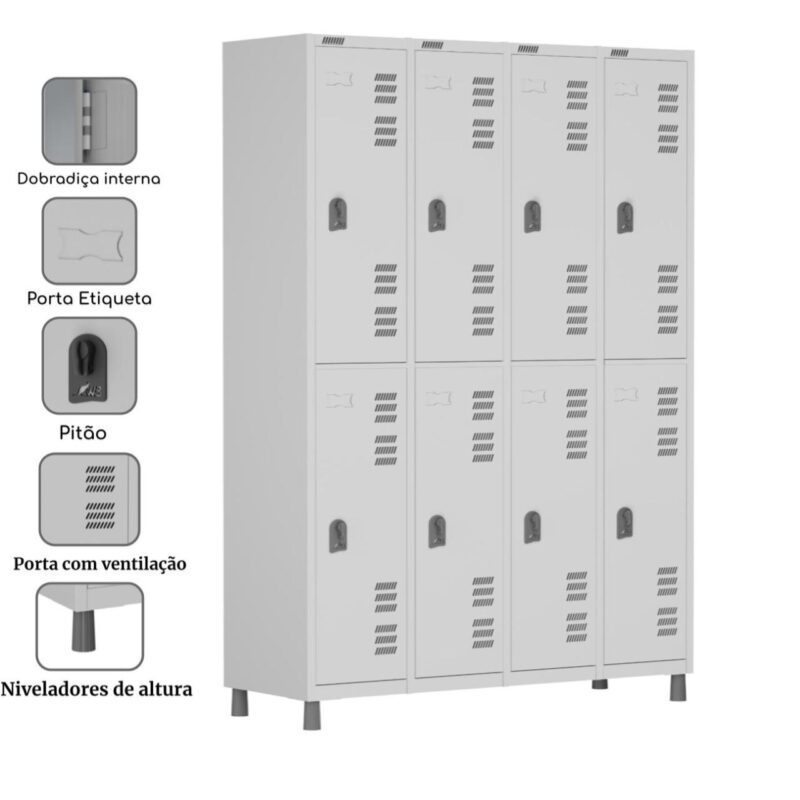 Roupeiro LOCKER de Aço c/ 08 PORTAS GRANDES – 1,90×1,28×0,40m – CZ/CZ – W3 – 11015 Móveis Única Roupeiro de Aço 4