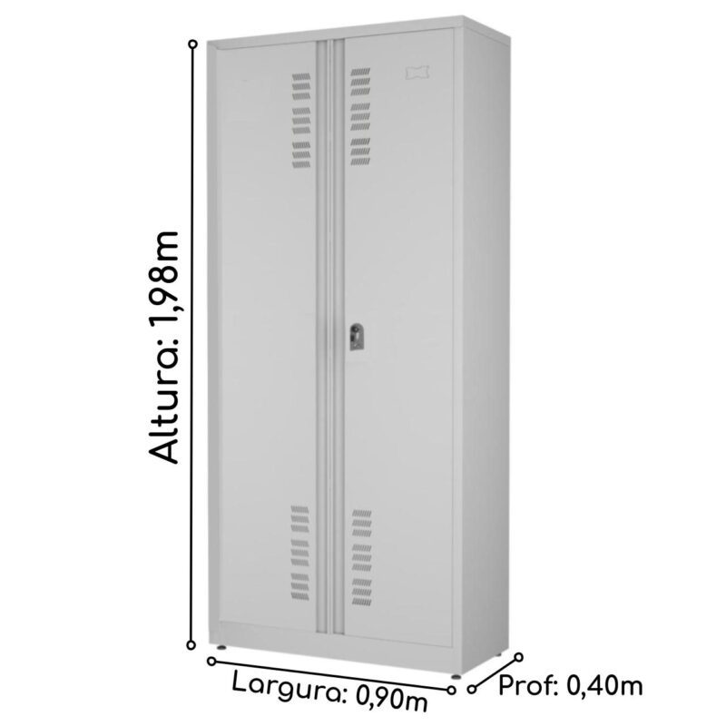 Armário de Aço PA-90 – 1,98×0,90×0,40m – CHAPA #26 CZ/CZ – W3 – 17004 Móveis Única Armário de Aço 4