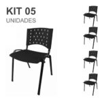 Kit 05 Cadeiras Plásticas 04 pés – COR PRETO – 24000 Móveis Única Plástica 6