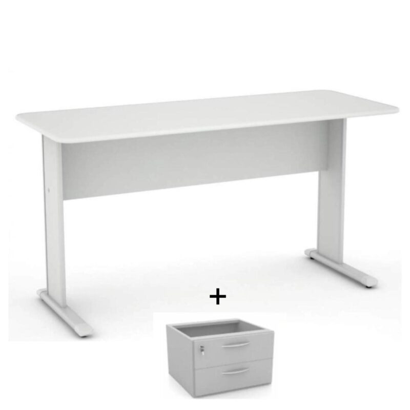 Mesa Escritório 1,20×0,60m – c/ Gavetas CINZA/CINZA – 43084 Móveis Única Linha 15 mm 2