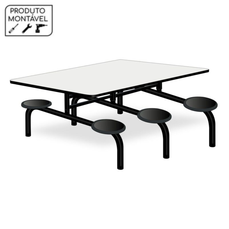 Mesa p/ Refeitório Fixo 06 Lugares MDP BRANCO DE 25 MM 50050 Móveis Única Fixo 2