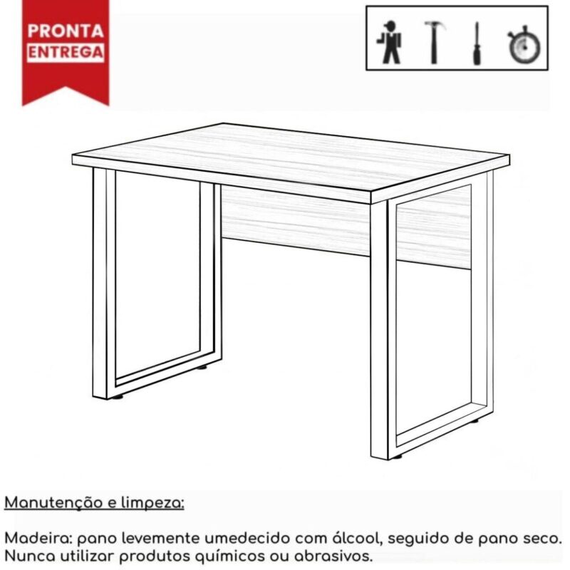 Mesa Escritório PÉ QUADRO – 1,20×0,60m – S/ Gavetas – MARSALA/PRETO – 25469 Móveis Única Linha 30 mm 4