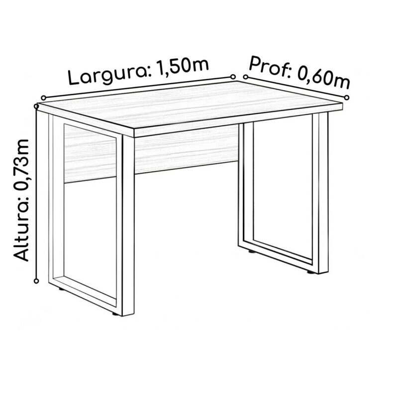 Mesa Escritório PÉ QUADRO 1,50×0,60m – C/ Gavetas – NOGAL SEVILHA/PRETO – 24473 Móveis Única Linha 40 mm 4